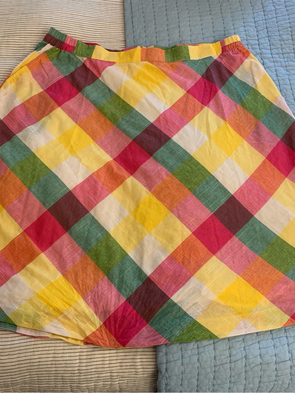 Modcloth Bright Plaid Circle Skirt in Yellow, Green & Pink